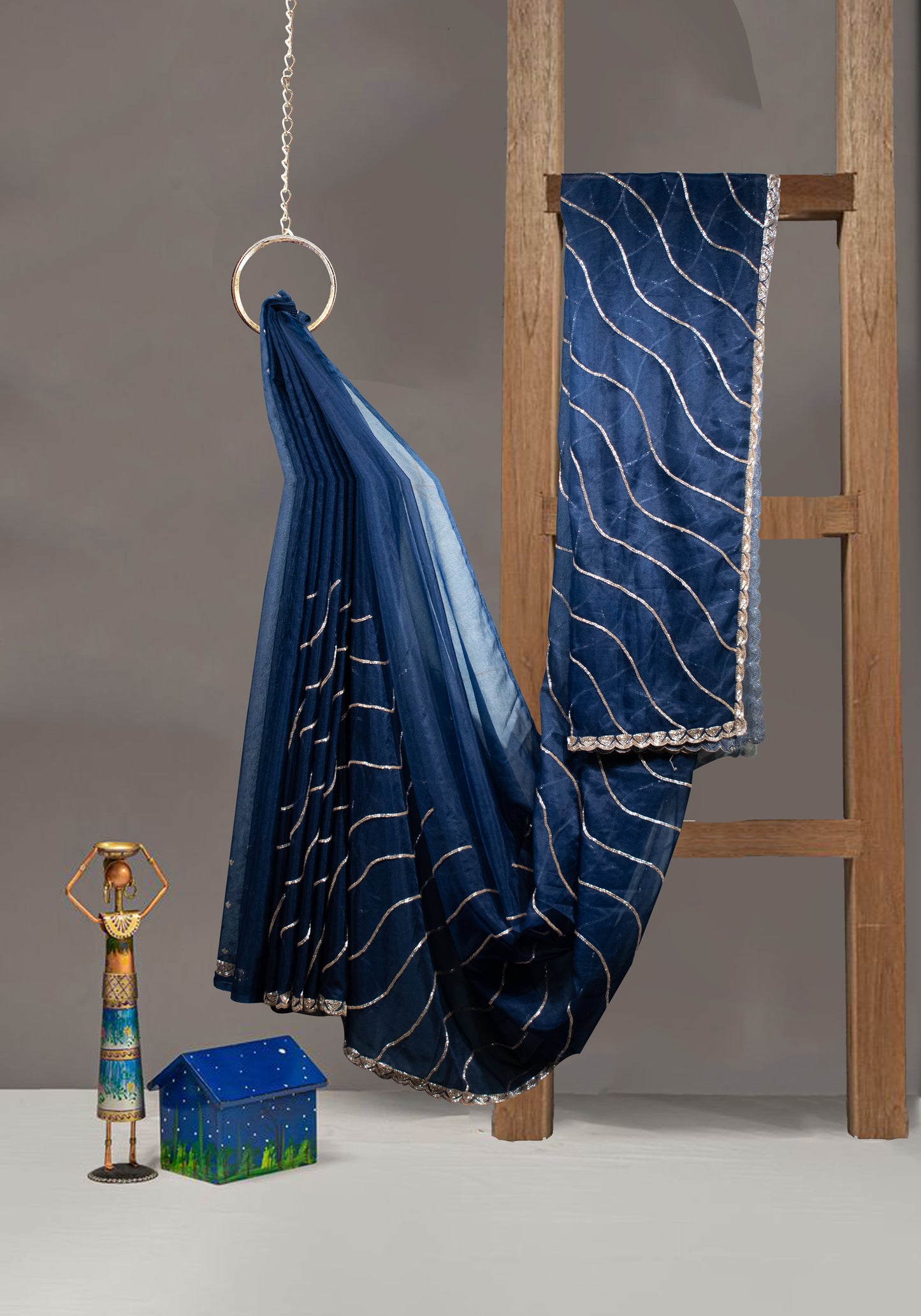 NAVY CUTDANA WAVE ALLOVER SAREE