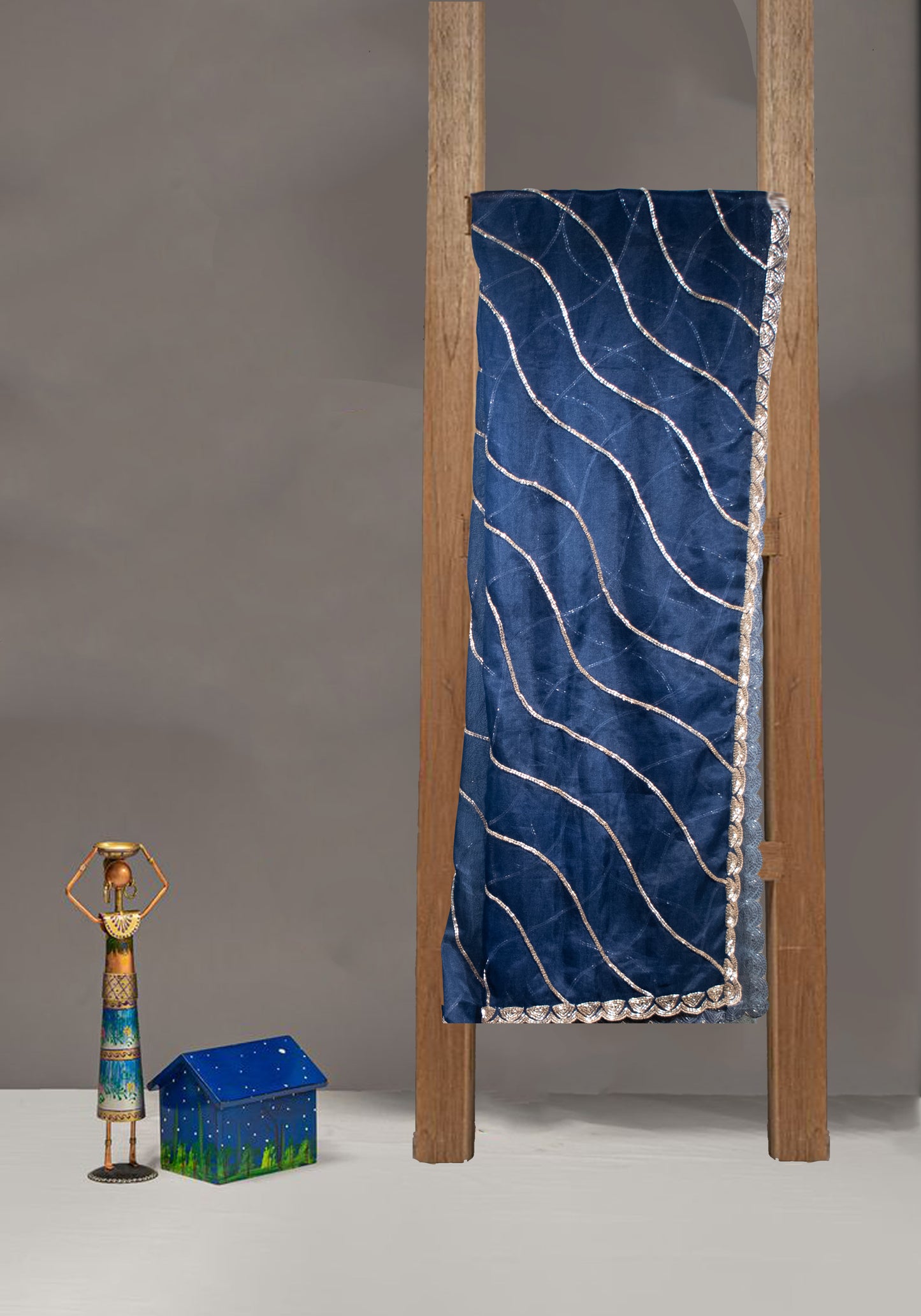 NAVY CUTDANA WAVE ALLOVER SAREE