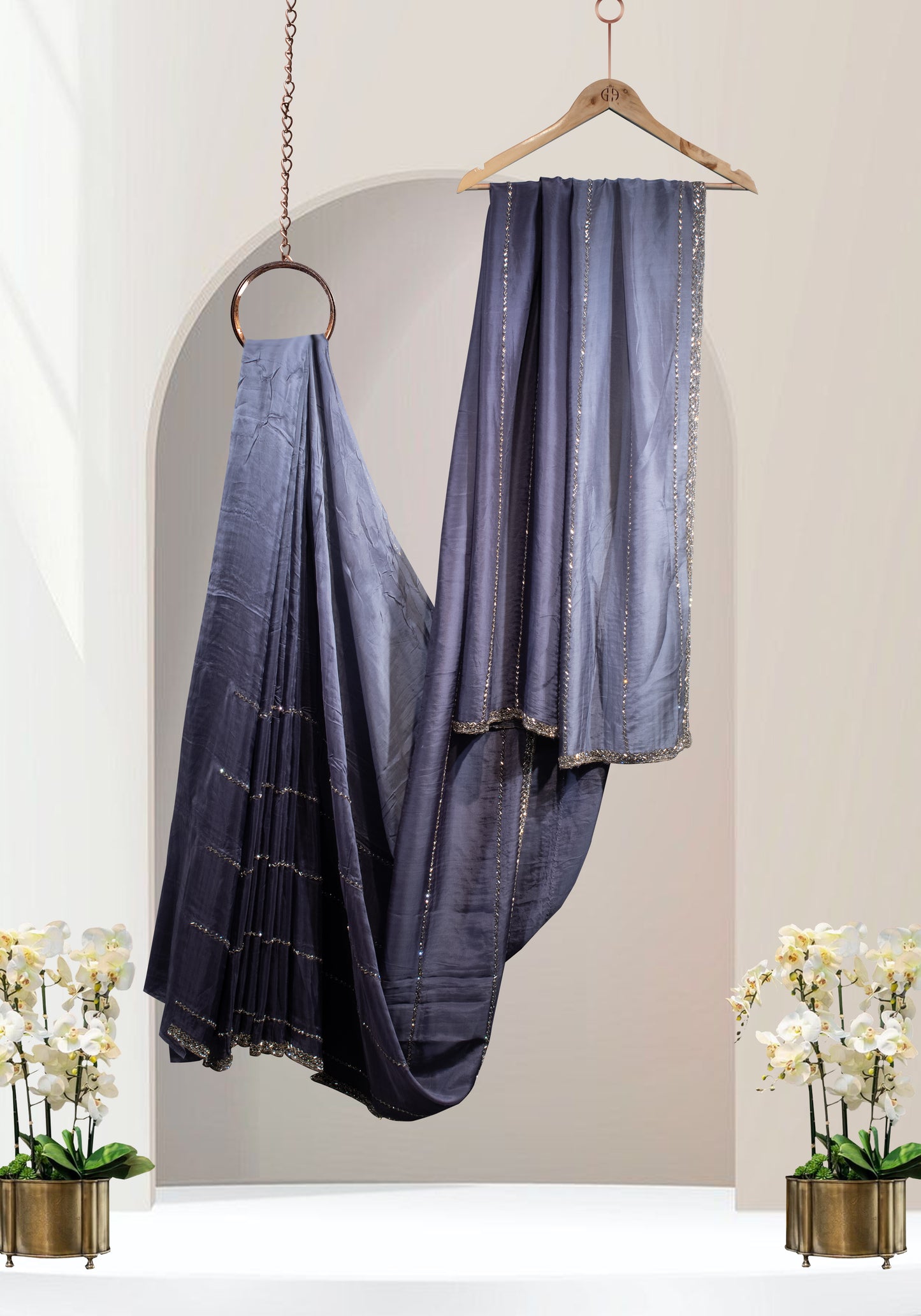 GREY CUTDANA STRIPES ALLOVER SAREE