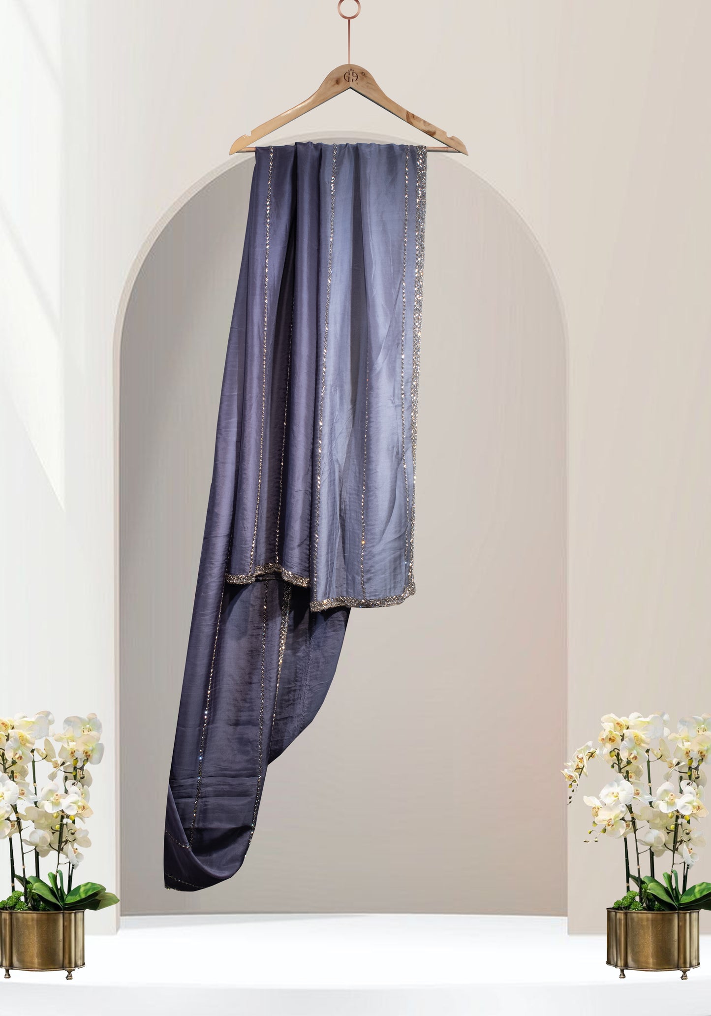 GREY CUTDANA STRIPES ALLOVER SAREE