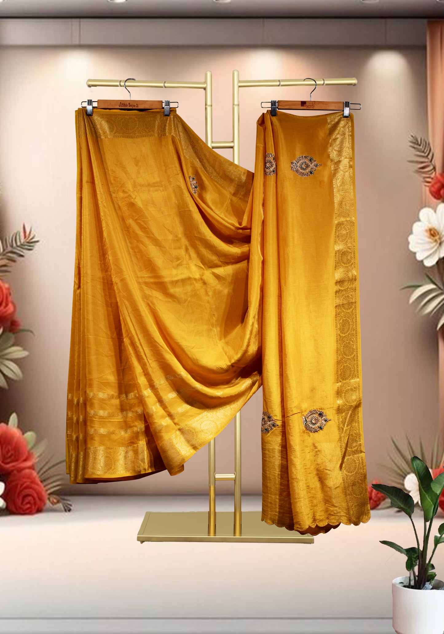 YELLOW WOVEN BANARASI SAREE WITH TOUCH OF EMBROIDERY