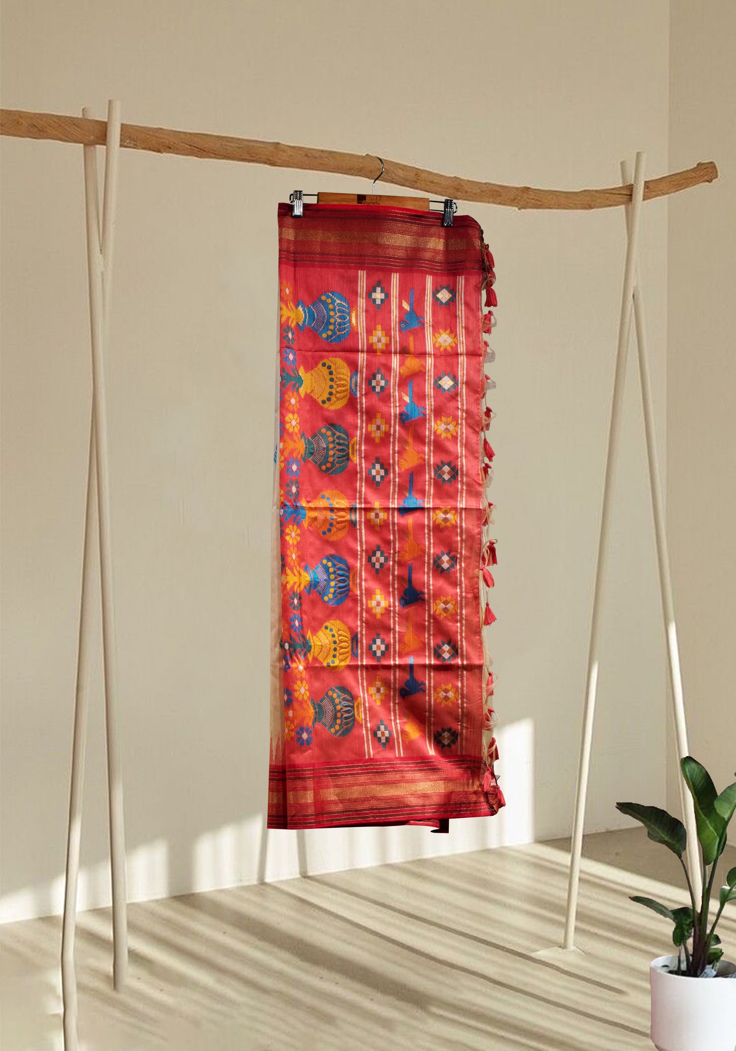 CREAM SILK SAREE WITH RED BORDER