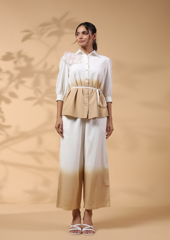 Beige and white ombre Applique Coord Set