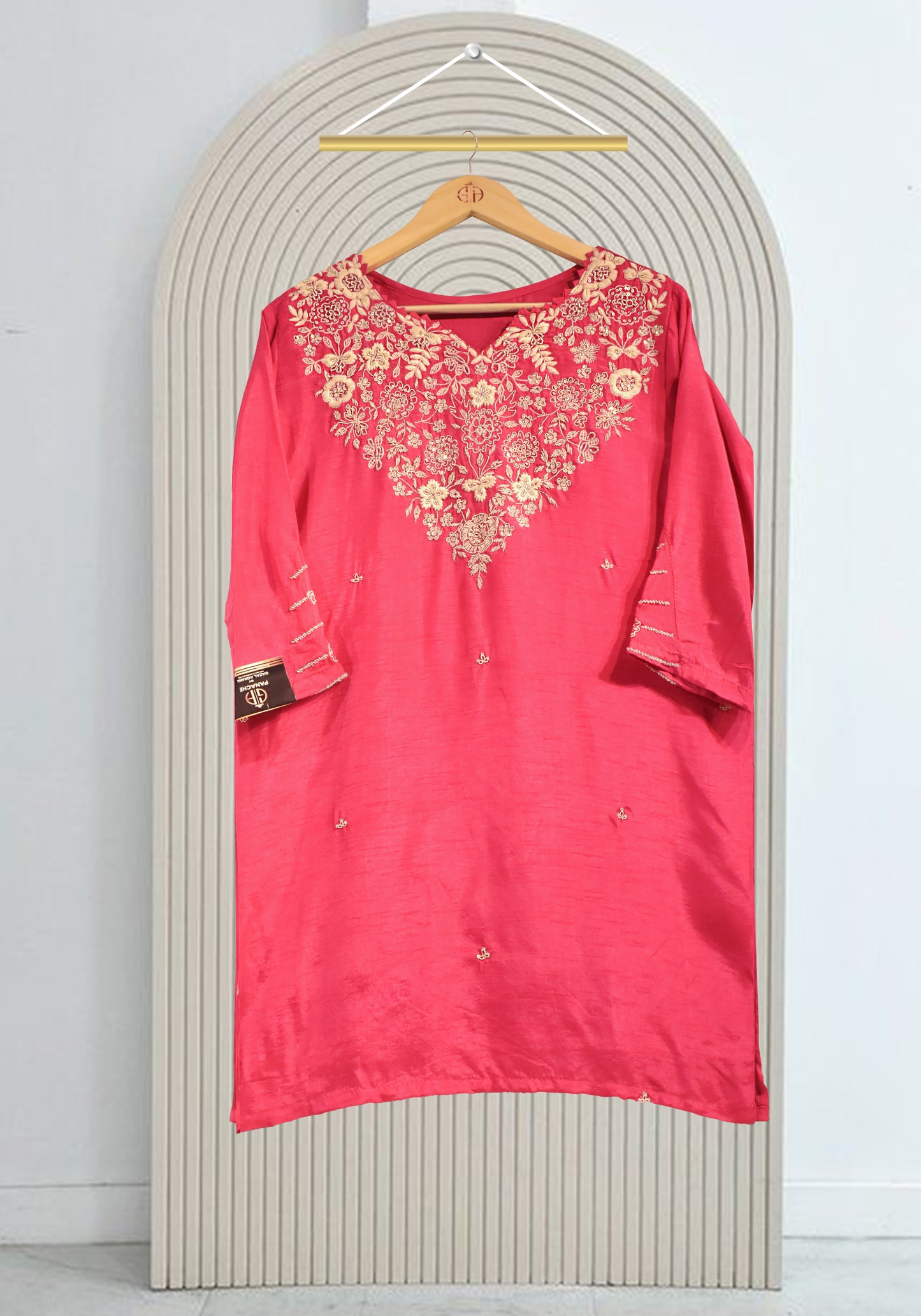 Hot Pink Thread Emb Sharara Suit Set