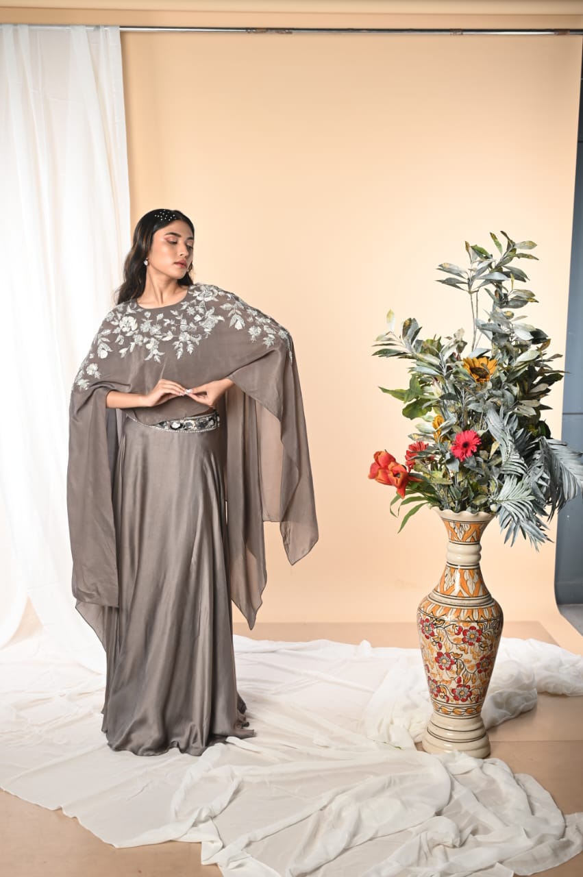 CAPE DRESS WITH SKIRT