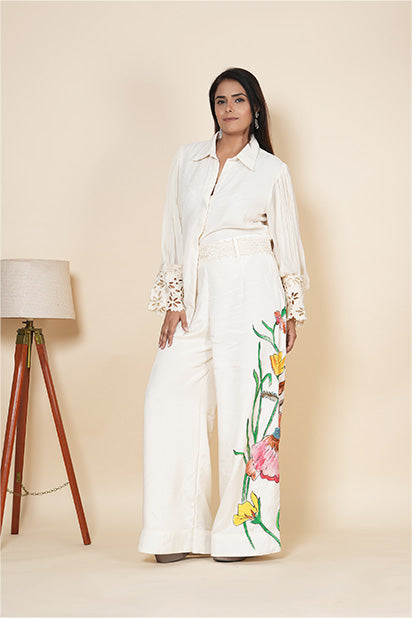 Embroidered Wide Leg Trouser Co-Ord Set With Belt
