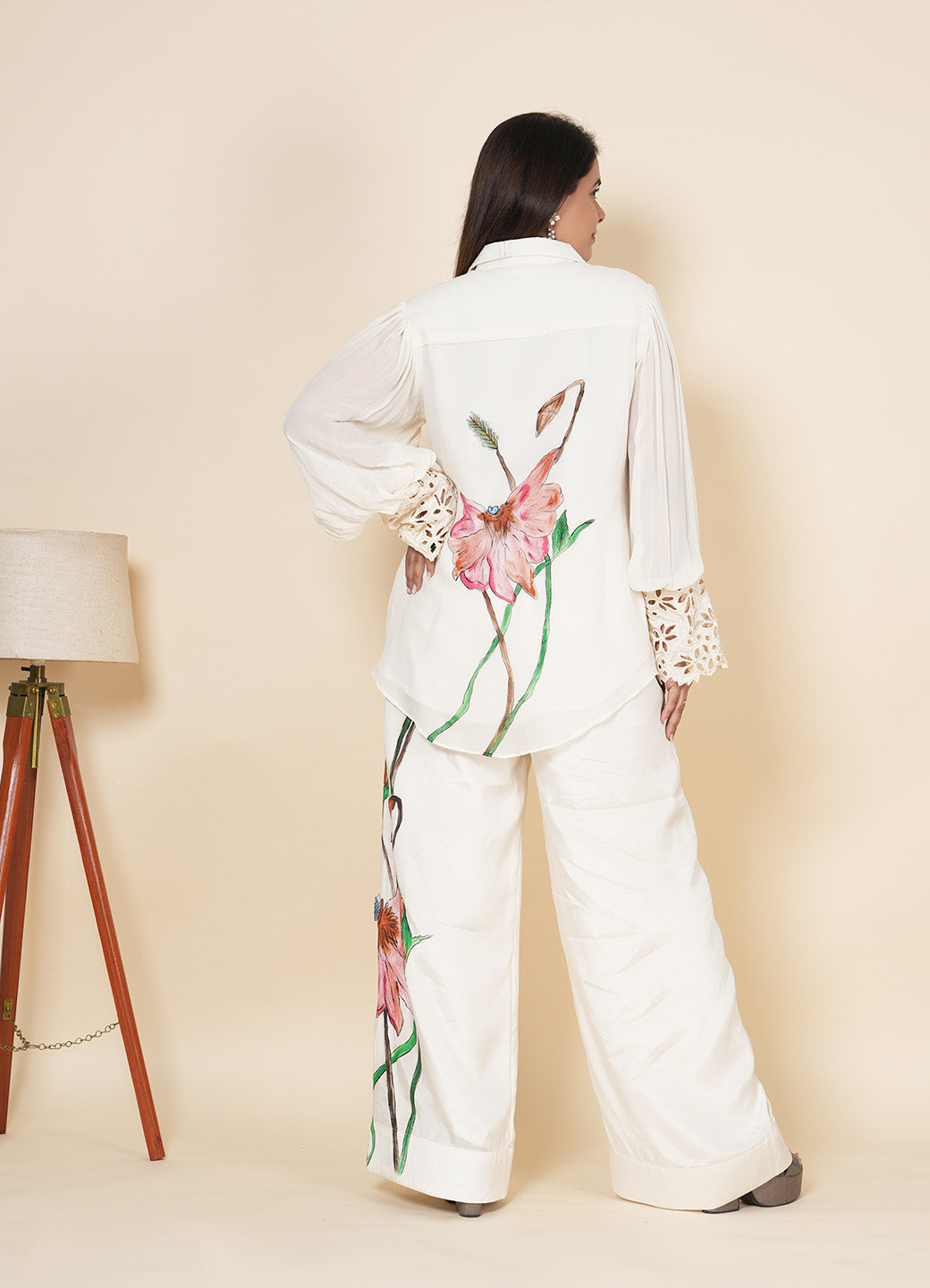 Embroidered Wide Leg Trouser Co-Ord Set With Belt