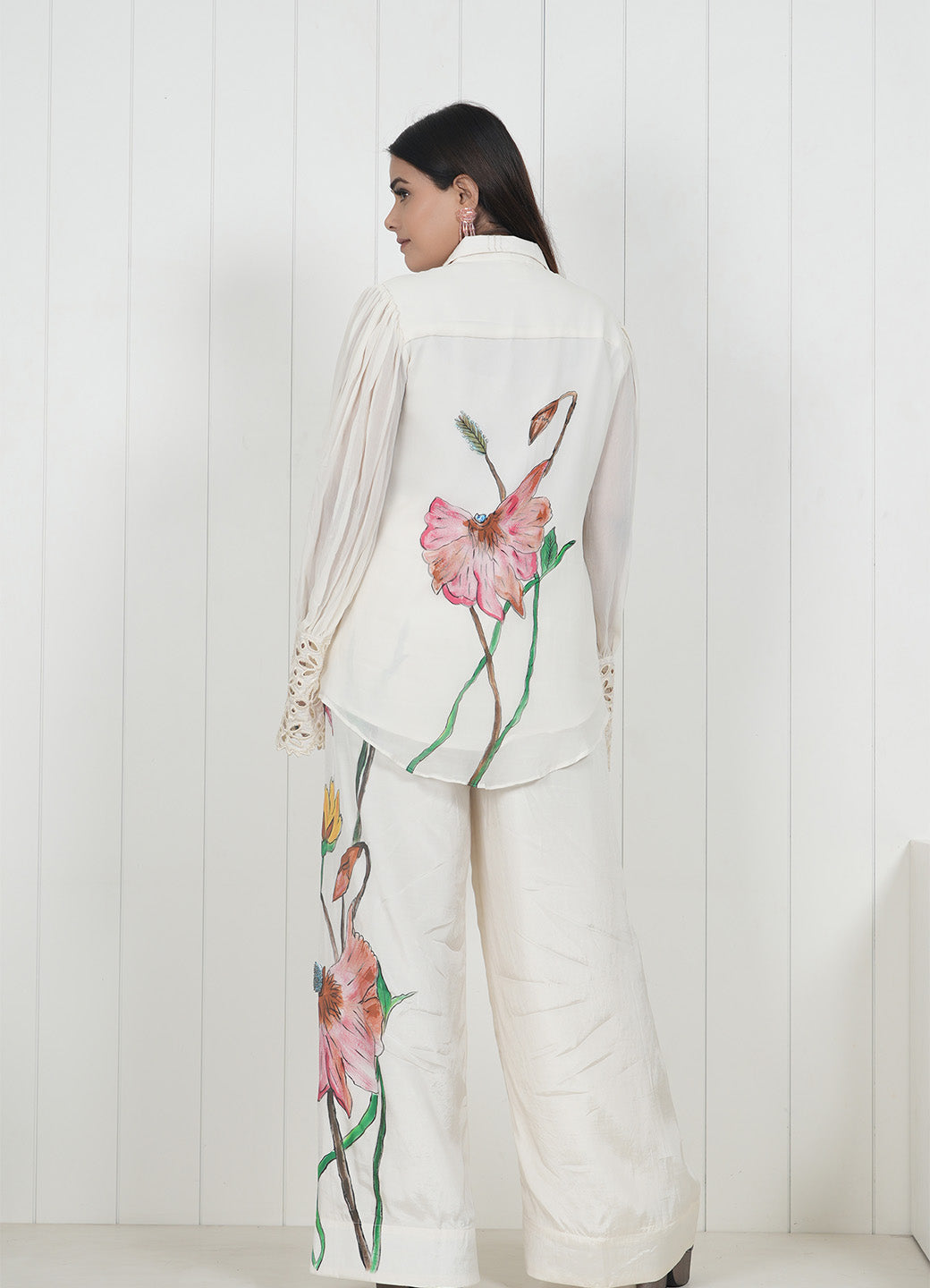 Embroidered Wide Leg Trouser Co-Ord Set With Belt