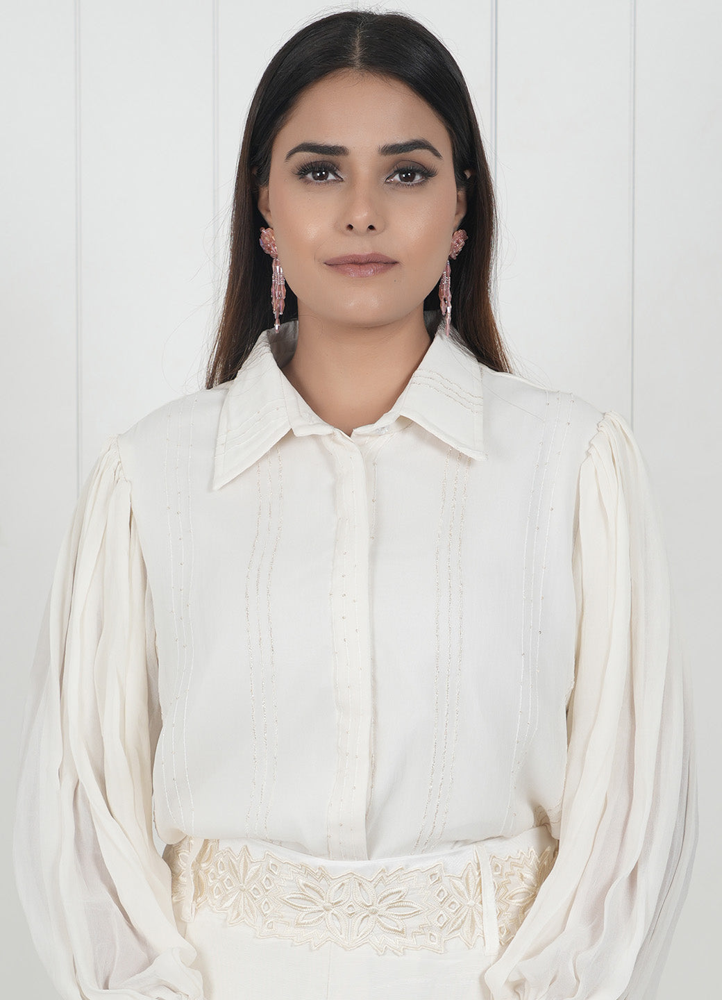 Embroidered Wide Leg Trouser Co-Ord Set With Belt