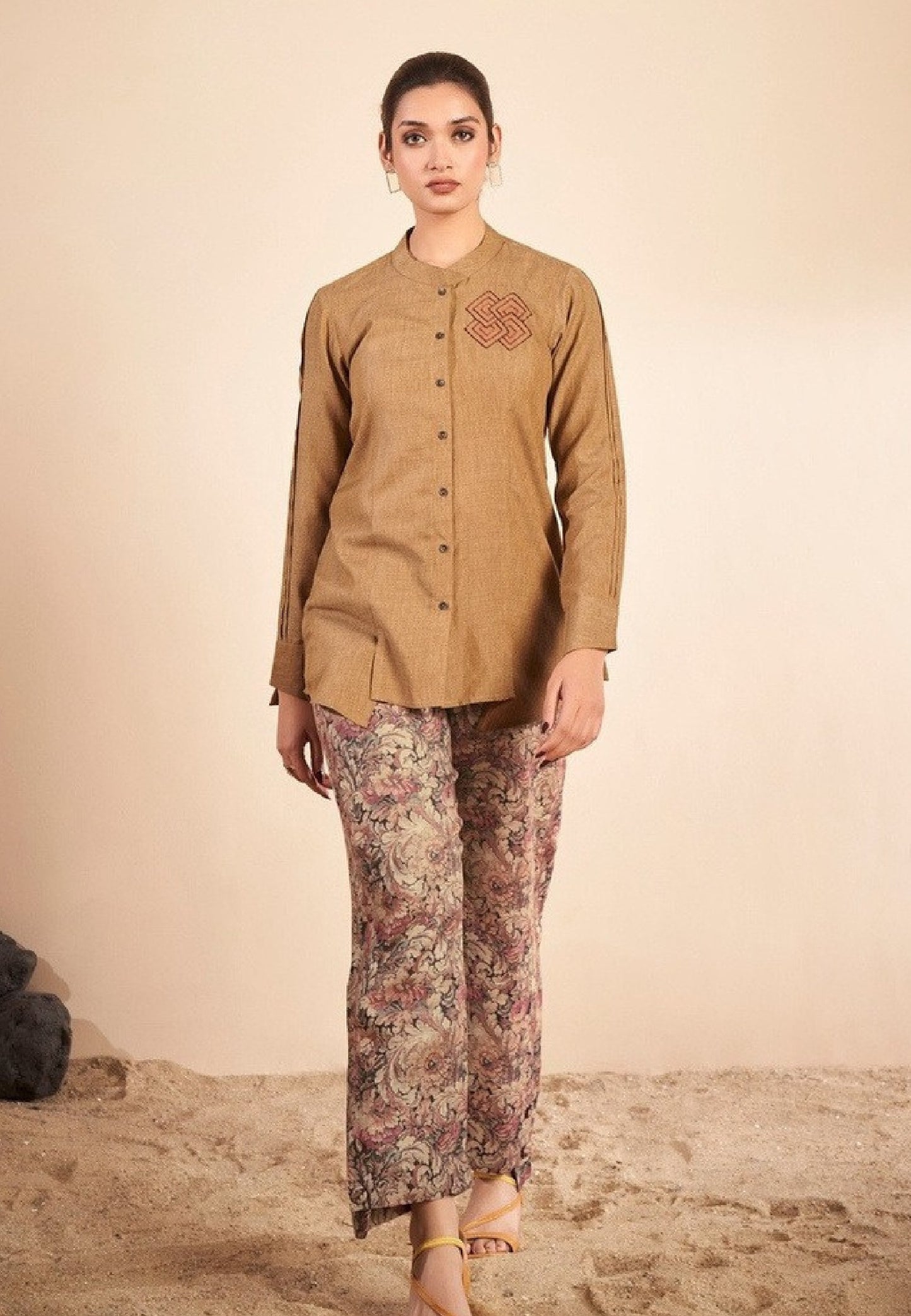 Mustard Pleated Sleeves Co-Ord Set