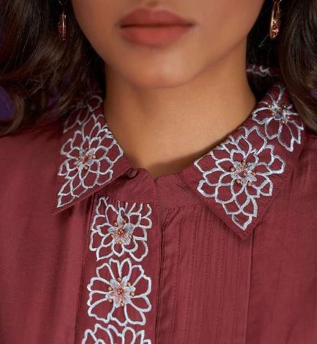 BRICK RED THREAD EMB CO-ORD SET