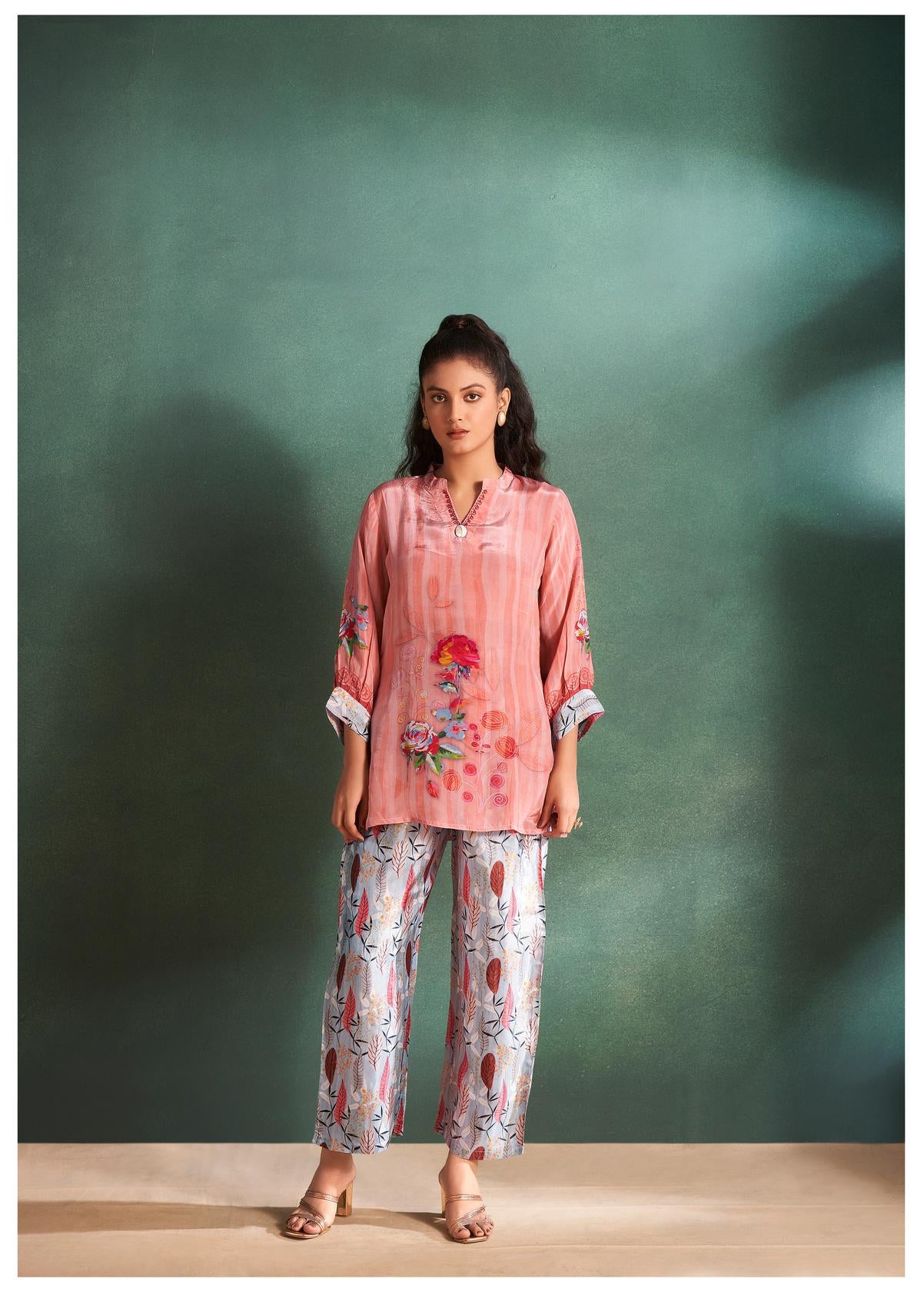 Peach Color Printed Co-Ord Set