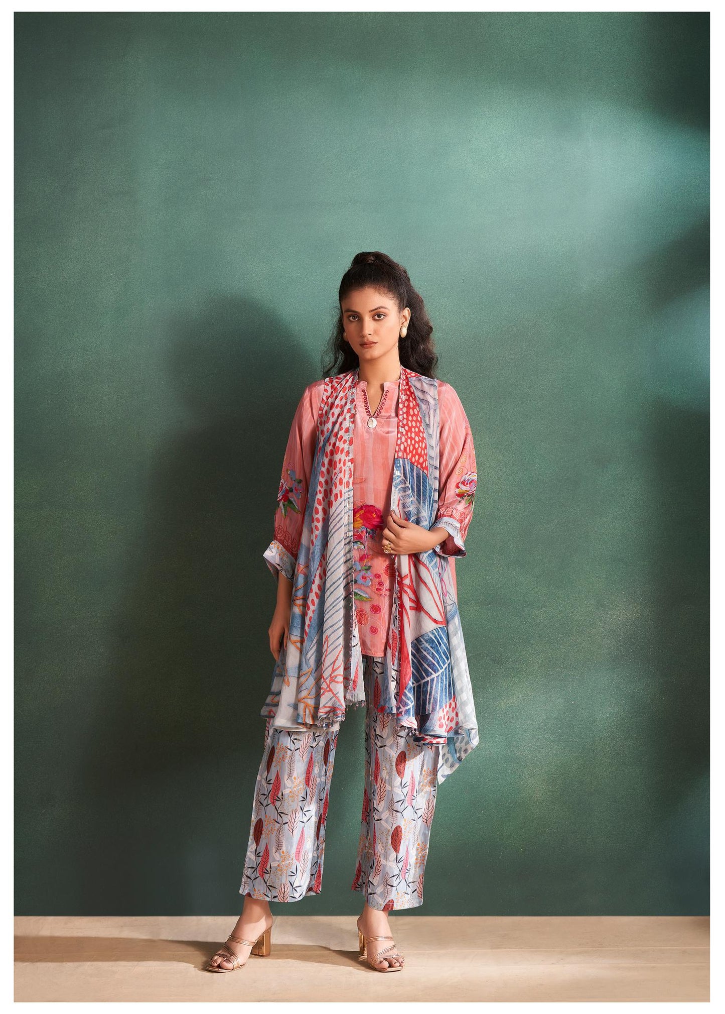Peach Color Printed Co-Ord Set