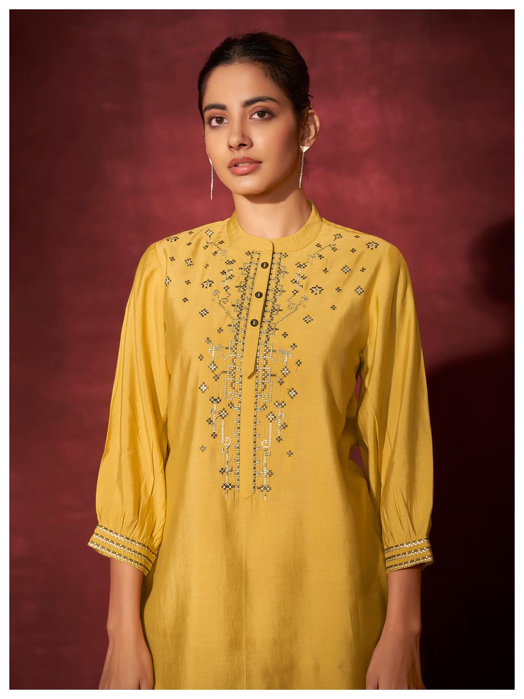 KIAA SOLID YELLOW EMB CO-ORD SET
