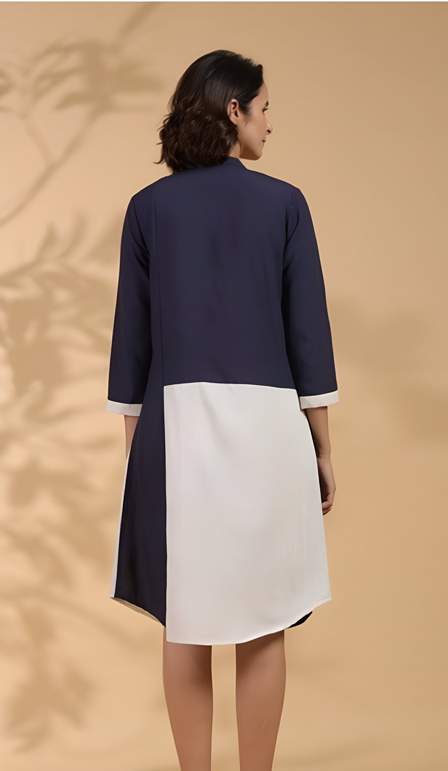 Navy white Color Block shirt Dress