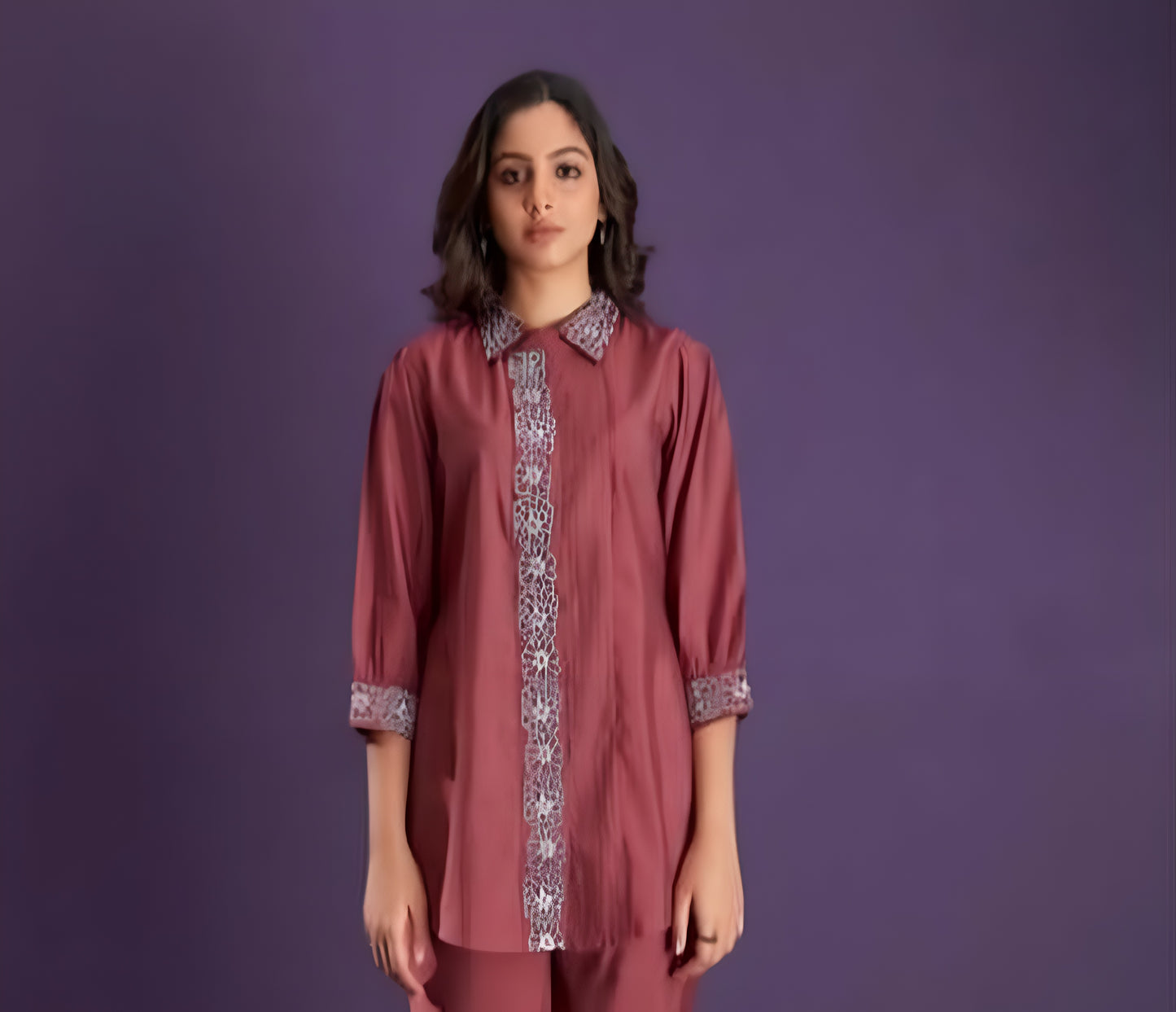 BRICK RED THREAD EMB CO-ORD SET