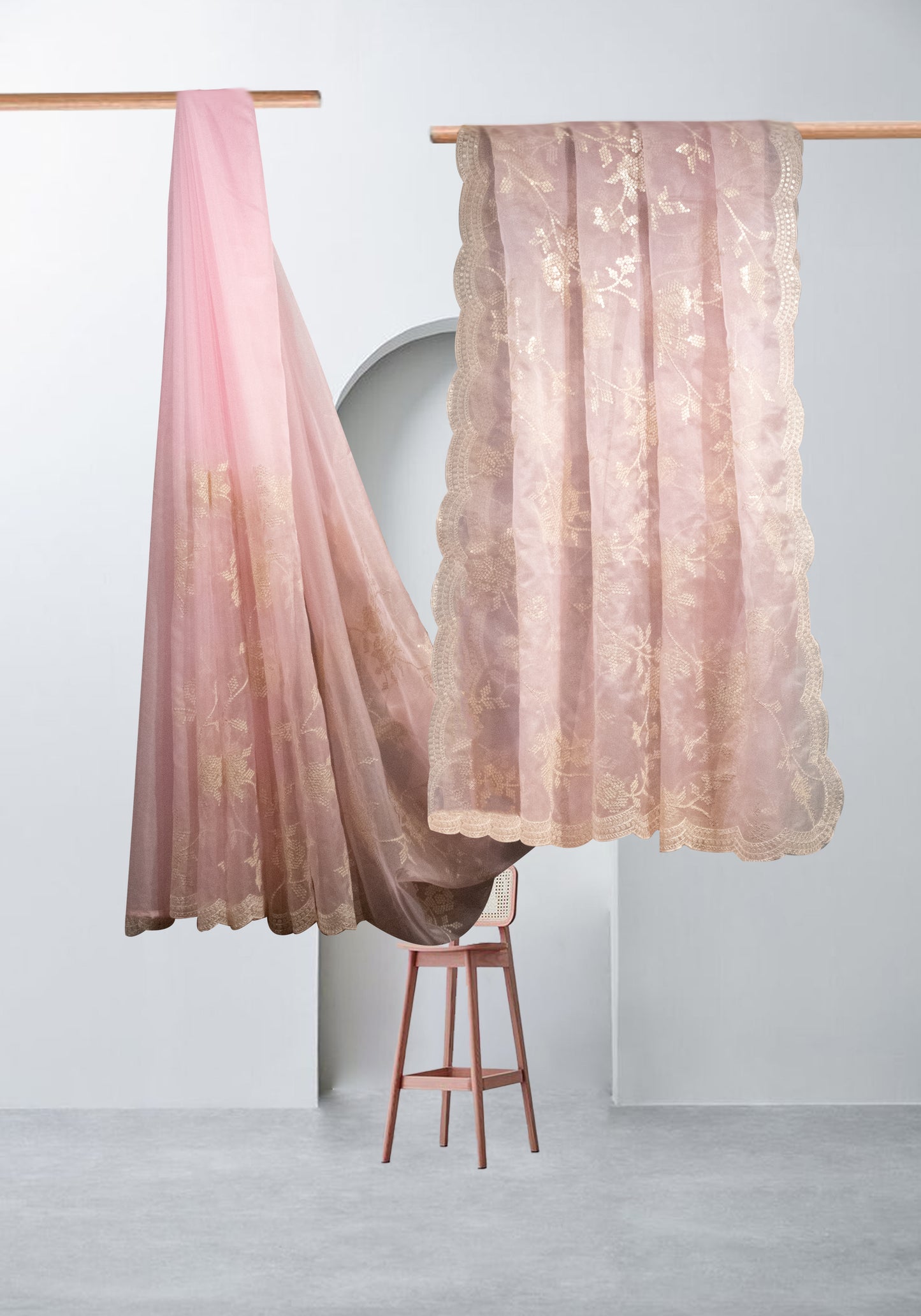 BABY PINK SEQUIN  EMBROIDERED CUTWORK SAREE