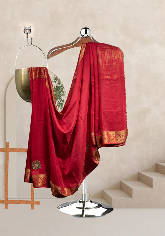 RED BANARASI BORDER  WITH TOUCH OF  EMBROIDERY SAREE