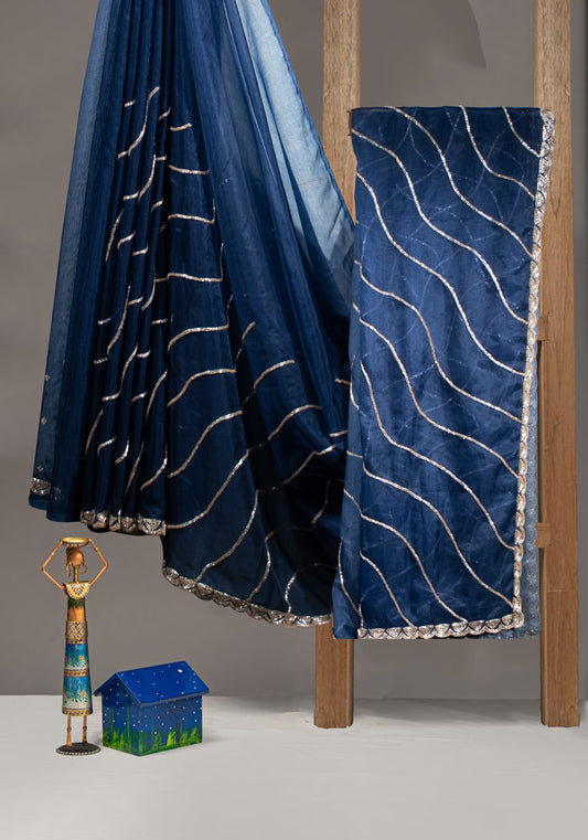 NAVY CUTDANA WAVE ALLOVER SAREE