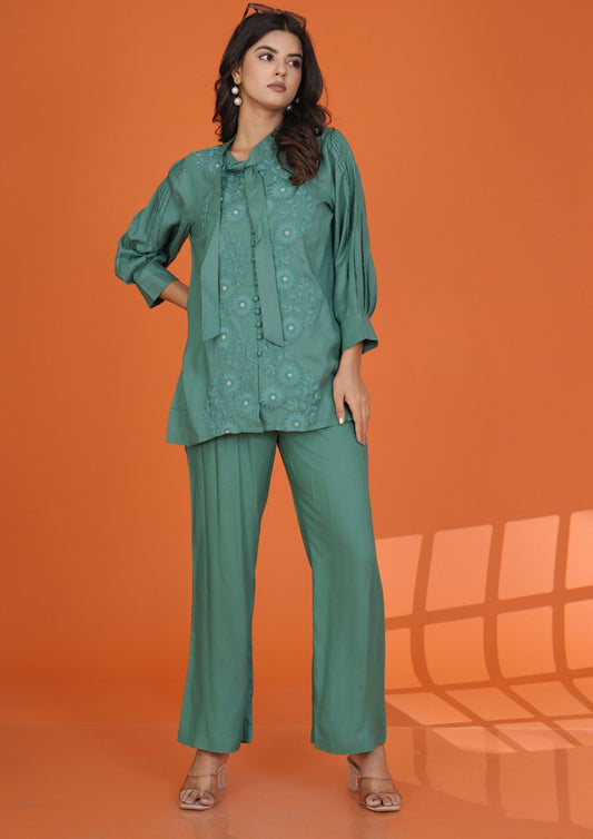 Sage Green Co-Ord Set with tie up detail