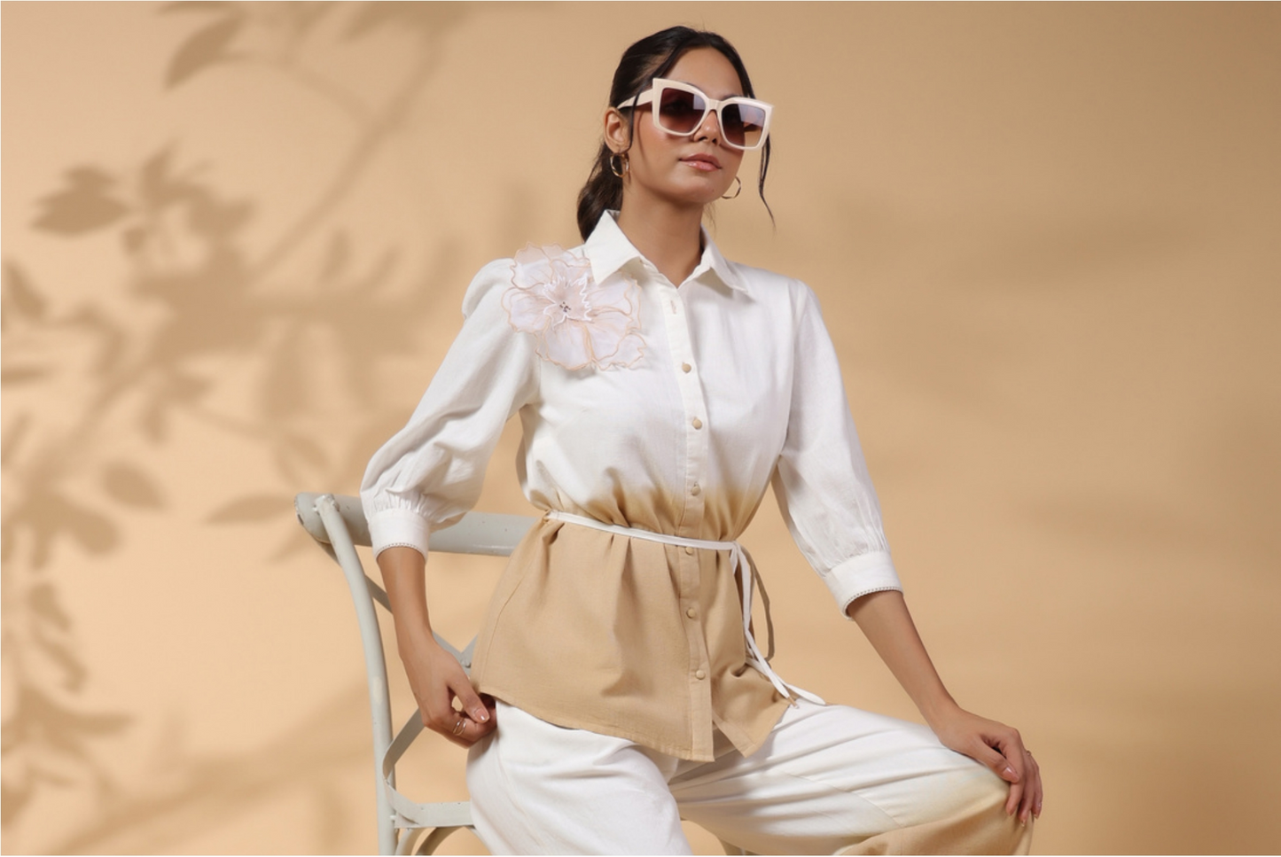 Beige and white ombre Applique Coord Set