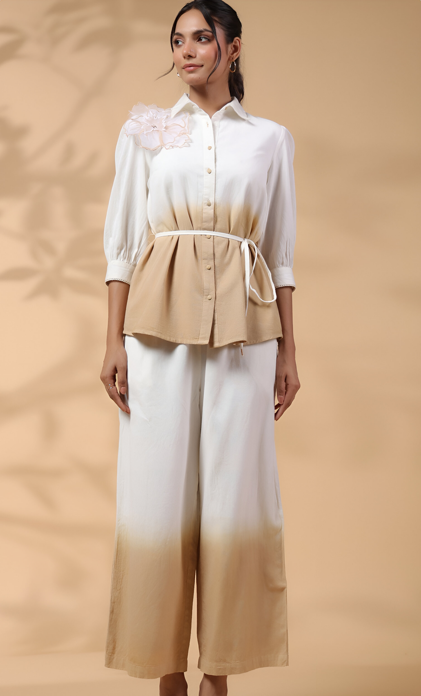 Beige and white ombre Applique Coord Set