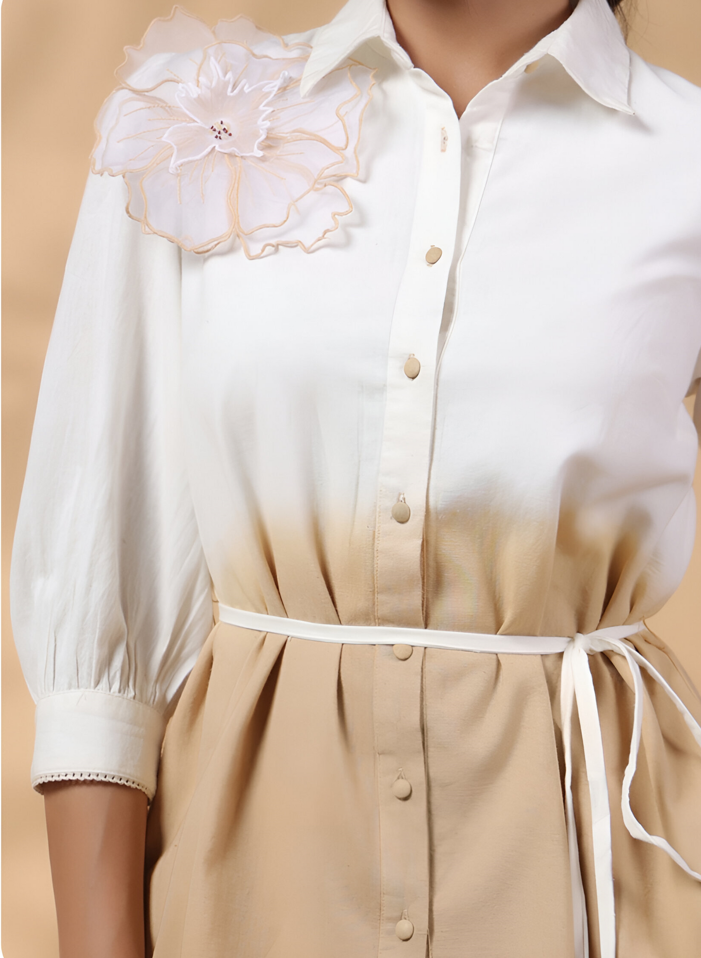 Beige and white ombre Applique Coord Set