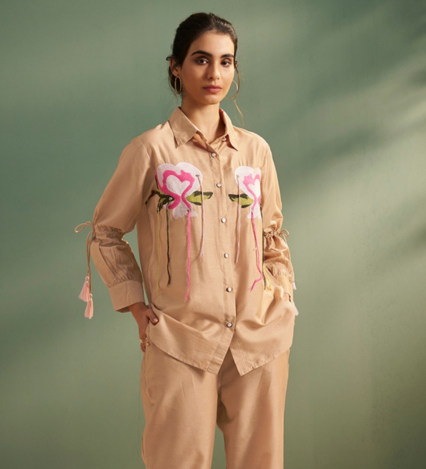 Beige Multi COLOR THREAD EMB SILK SET
