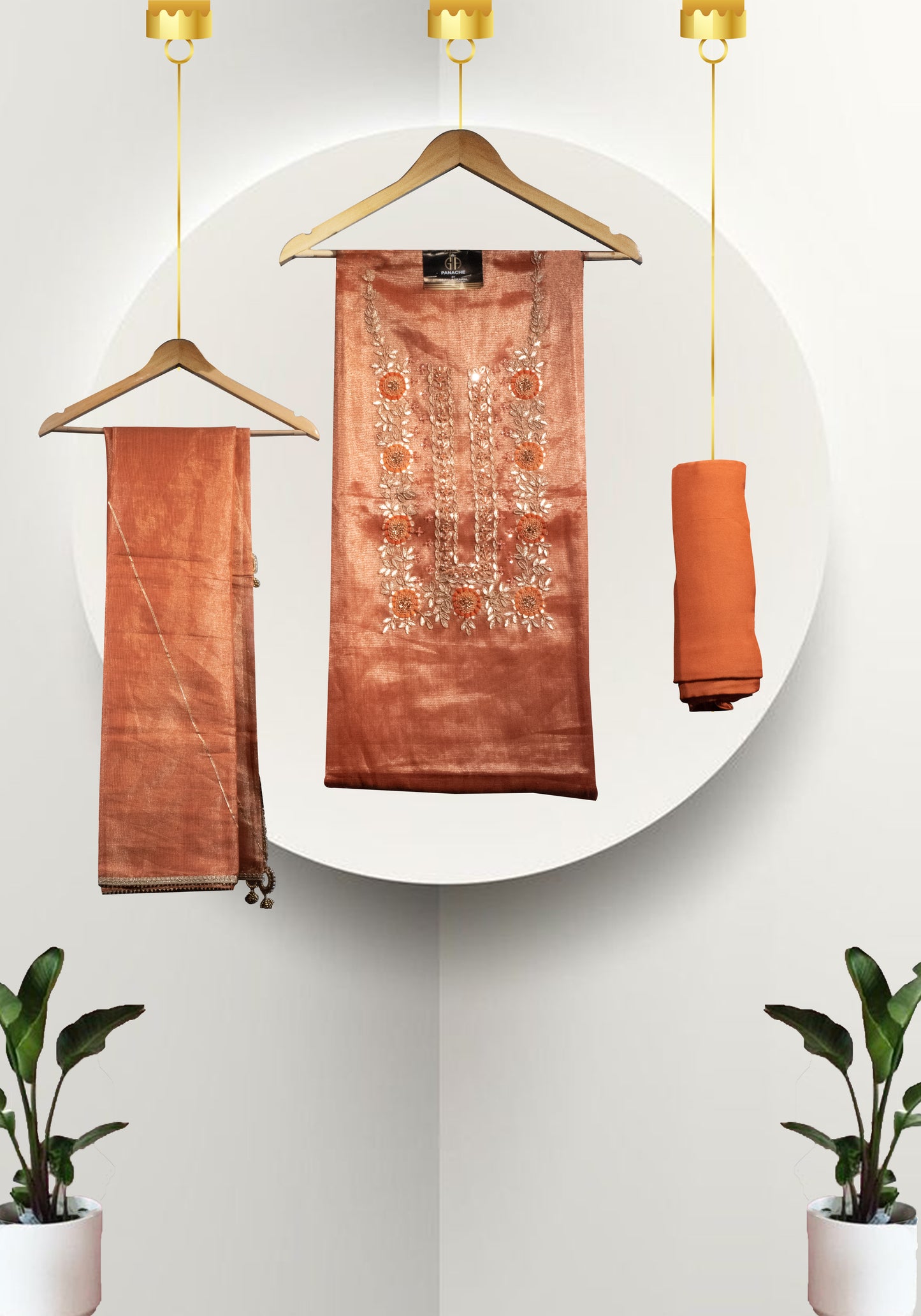 RUST ORANGE GOTA EMB SUIT FABRIC SET