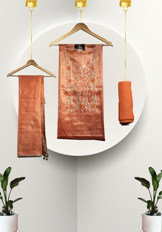 RUST ORANGE GOTA EMB SUIT FABRIC SET