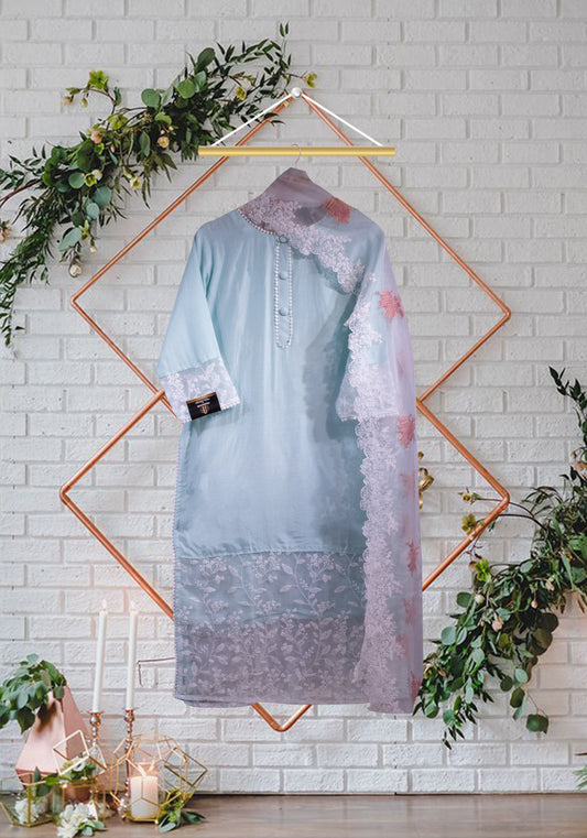 SEA GREEN SORGANZA DETAILS AT HEM SUIT SET