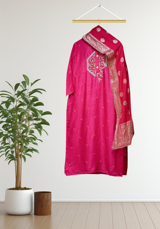 Rani Pink Emb Yoke Suit Set