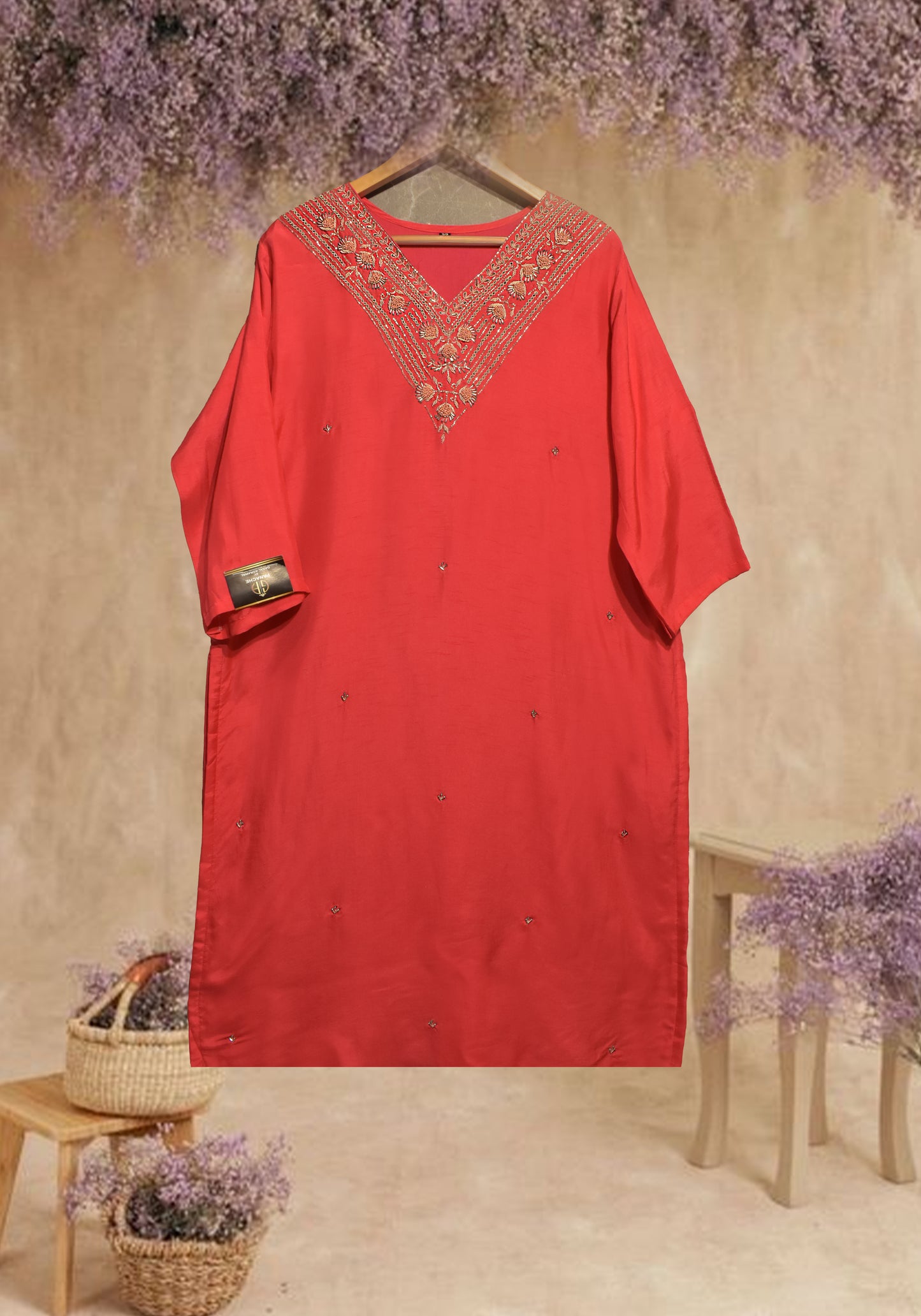 Red V Neck Suit Set