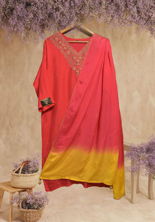 Red V Neck Suit Set