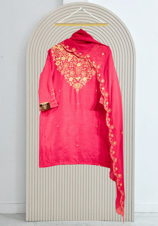 Hot Pink Thread Emb Sharara Suit Set