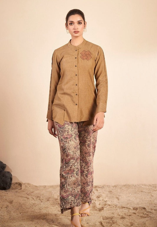 Mustard Pleated Sleeves Co-Ord Set