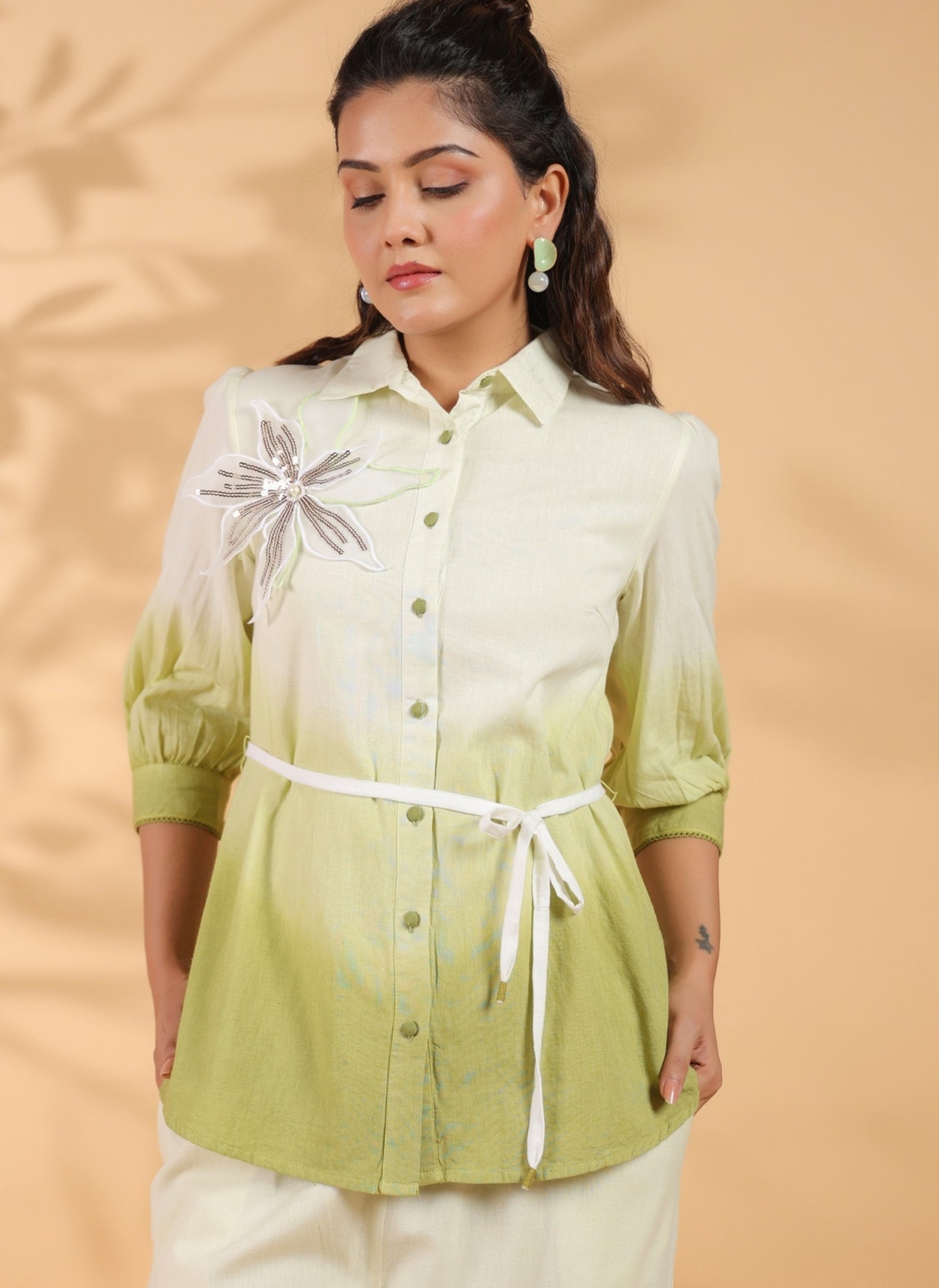White & Sage Green Applique Coord Set