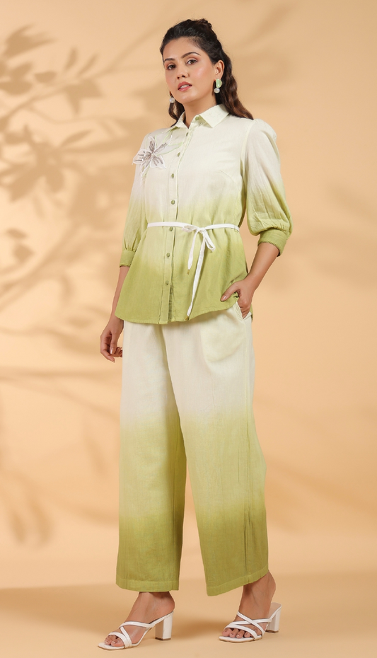 White & Sage Green Applique Coord Set