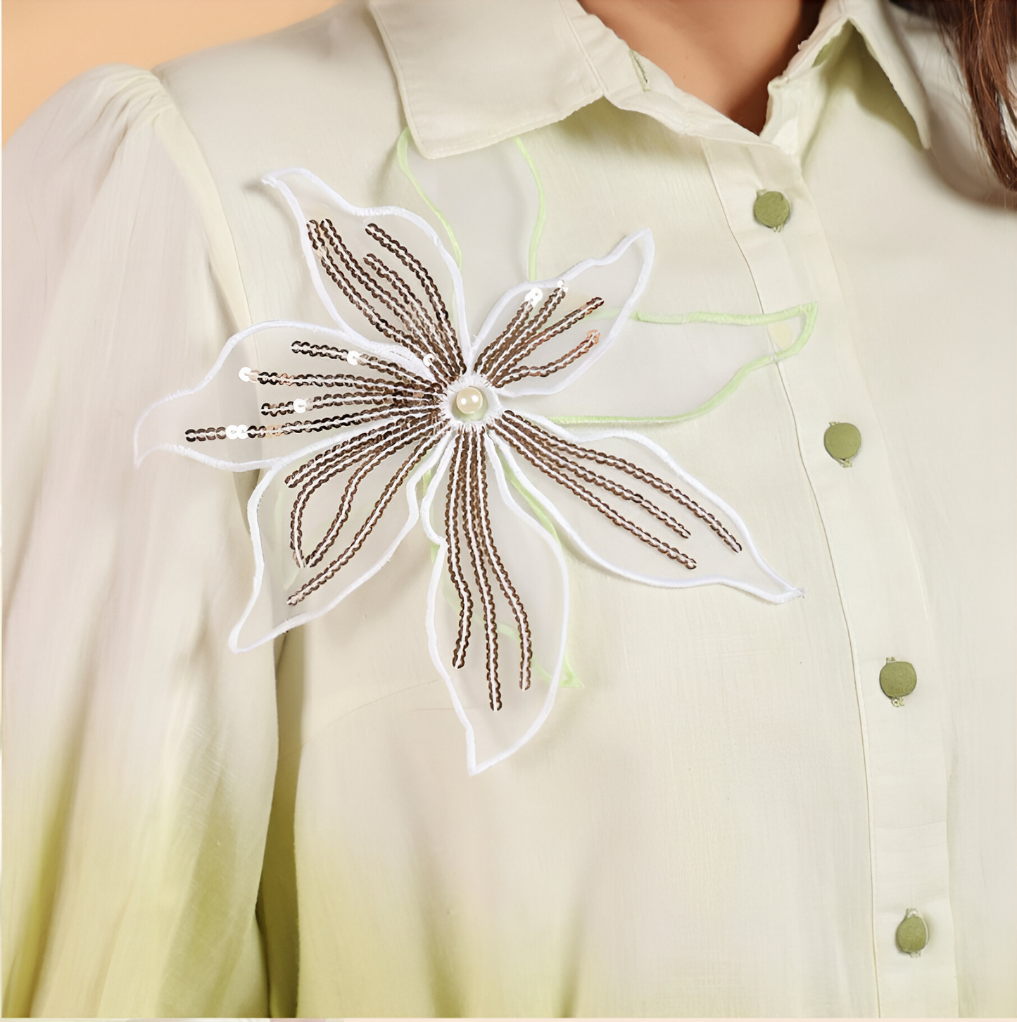 White & Sage Green Applique Coord Set