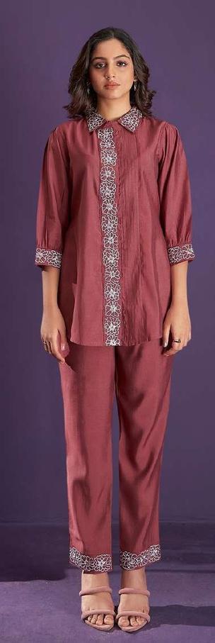 BRICK RED THREAD EMB CO-ORD SET