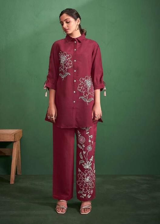 Crimson Red Embroidered Co-Ord Set